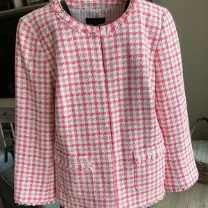 Talbots Coral, Pink and White Houndstooth Tweed Lady Jacket, Size 10